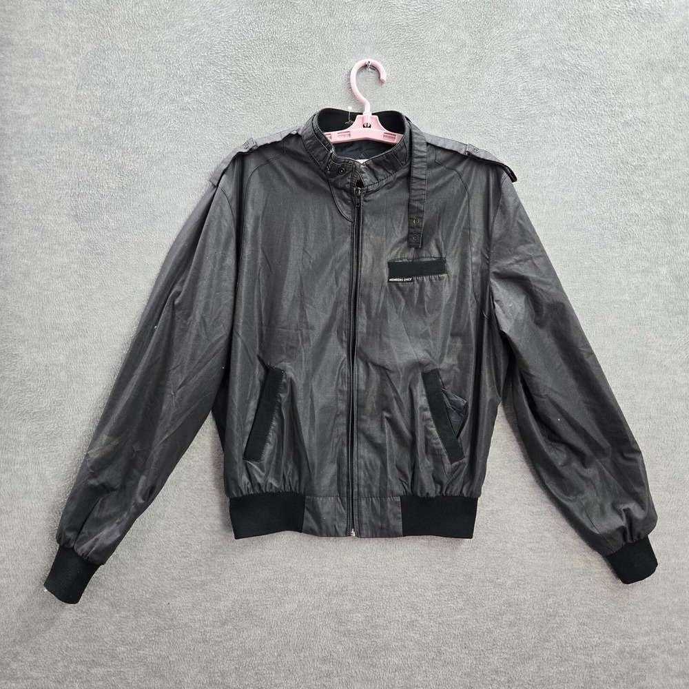VINTAGE Members Only Bomber Jacket 42 Black Epaulettes Long Sleeve Logo READ